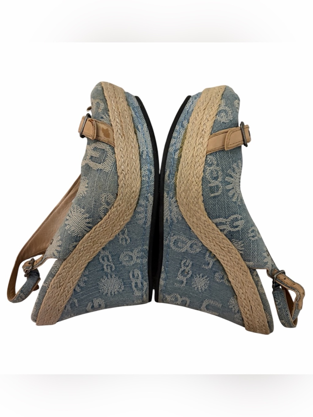 UGG Denim Blue Espadrille Wedge Slingbacks with Tan Trim